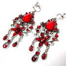 *FREE SHIPPING *E1680 Beautiful Red Floral Dangle Clip On Earrings 8cm