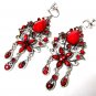 *FREE SHIPPING *E1680 Beautiful Red Floral Dangle Clip On Earrings 8cm