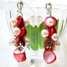 *FREE SHIPPING* E439 Pink Shell Dangle Clip On Earrings 6cm Charming!