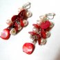 *FREE SHIPPING* E439 Pink Shell Dangle Clip On Earrings 6cm Charming!