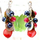 *FREE SHIPPING* E440 Glamorous Shell & Beads Clip On Earrings 6cm