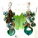 *FREE SHIPPING* E441 Shell & Beads Green Dangle Clip On Earrings 6cm