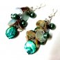 *FREE SHIPPING* E441 Shell & Beads Green Dangle Clip On Earrings 6cm