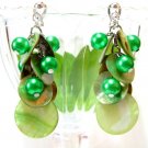 *FREE SHIPPING* E444 Green Shell & Beads Clip On Earrings 6cm cOOl!!