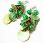 *FREE SHIPPING* E444 Green Shell & Beads Clip On Earrings 6cm cOOl!!