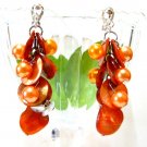 *FREE SHIPPING* E445 Shell & Beads Orange Dangle Clip On Earrings 6cm
