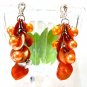 *FREE SHIPPING* E445 Shell & Beads Orange Dangle Clip On Earrings 6cm