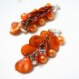 *FREE SHIPPING* E445 Shell & Beads Orange Dangle Clip On Earrings 6cm