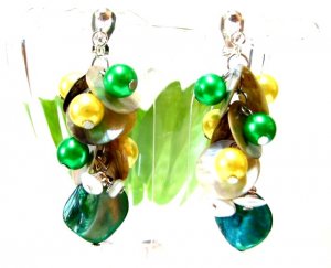 *FREE SHIPPING* E446 Shell Dangle Clip On Earrings 6cm Glamorous