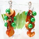 *FREE SHIPPING*E448 Orange & Green Shell Clip On Earrings 6cm cOOl!!