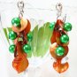 *FREE SHIPPING*E448 Orange & Green Shell Clip On Earrings 6cm cOOl!!