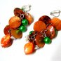 *FREE SHIPPING*E448 Orange & Green Shell Clip On Earrings 6cm cOOl!!