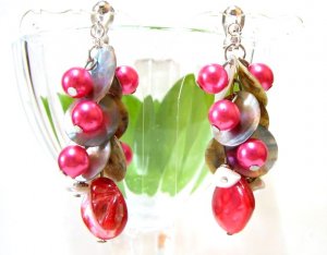 *FREE SHIPPING*E449 Shell Dangle Clip On Earrings 6cm Lovely!