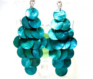 *FREE SHIPPING*E450 Charming Green Shell Clip On Earrings 8.5cm cOOl!