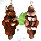 *FREE SHIPPING*E453 Light Brown Shell Dangle Clip On Earrings 8.5cm cOOl!