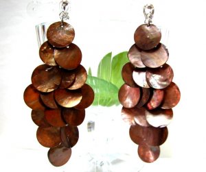 *FREE SHIPPING*E453 Light Brown Shell Dangle Clip On Earrings 8.5cm cOOl!