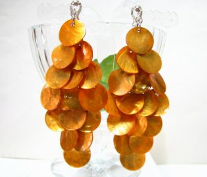 *FREE SHIPPING*E455 Yellow Shell Dangle Clip On Earrings 8.5cm cOOl!