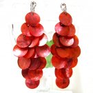 *FREE SHIPPING* E419 Charming Red Shell Dangle Clip On Earrings 8.5cm