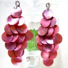 *FREE SHIPPING* E422 Beautiful Pink Shell Dangle Clip On Earrings 8.5cm