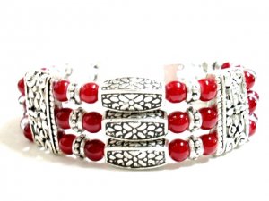 *FREE SHIPPING* BA210 TIBETAN SILVER 3 STRANDS CORAL RED BRACELET