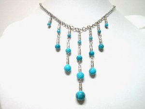 *FREE SHIPPING*NA655ETHNIC TRIBAL DANGLE BLUE NECKLACE 45CM