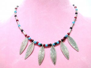 *FREE SHIPPING*NA674 ETHNIC TRIBAL DANGLE LEAF NECKLACE 45cm