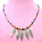 *FREE SHIPPING*NA667 SILVERLY LEAF RAINBOW TRIBAL NECKLACE 45CM