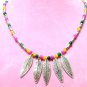 *FREE SHIPPING*NA667 SILVERLY LEAF RAINBOW TRIBAL NECKLACE 45CM