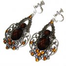 *FREE SHIPPING*E1741 Brown Rhinestone Dangle Clip On Earrings 7cm Charming!