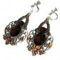 *FREE SHIPPING*E1741 Brown Rhinestone Dangle Clip On Earrings 7cm Charming!