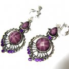 *FREE SHIPPING*E1740 Rhinestone Dangle Purple Clip On Earrings 6cm Gorgeous!