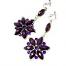 *FREE SHIPPING*E1737 Purple Rhinestone Floral Dangle Clip On Earrings 8cm beautiful!