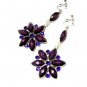*FREE SHIPPING*E1737 Purple Rhinestone Floral Dangle Clip On Earrings 8cm beautiful!