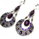 *FREE SHIPPING*E1736 Exotic Rhinestone Purple Dangle Clip On Earrings 8cm