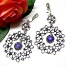 *FREE SHIPPING*E1735 Rhinestone Purple Dangle Clip On Earrings 7cm Exotic Jewelry