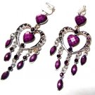 *FREE SHIPPING*E1733 Rhinestone Dangle Purple Exotic Jewelry Clip On Earrings 8.5cm Beautiful!