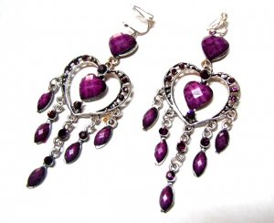 *FREE SHIPPING*E1733 Rhinestone Dangle Purple Exotic Jewelry Clip On Earrings 8.5cm Beautiful!