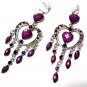 *FREE SHIPPING*E1733 Rhinestone Dangle Purple Exotic Jewelry Clip On Earrings 8.5cm Beautiful!