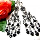 *FREE SHIPPING*E1732 Rhinestone Dangle black Exotic Jewelry Clip On Earrings 10.5cm Huge!