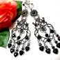 *FREE SHIPPING*E1732 Rhinestone Dangle black Exotic Jewelry Clip On Earrings 10.5cm Huge!