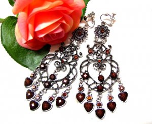 *FREE SHIPPING*E1731 Brown Rhinestone Dangle Exotic Jewelry Clip On Earrings 10.5cm Huge!