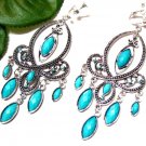 *FREE SHIPPING*E1728 Rhinestone Dangle Blue Exotic Jewelry Clip On Earrings 10cm gorgeous!Huge!