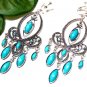 *FREE SHIPPING*E1728 Rhinestone Dangle Blue Exotic Jewelry Clip On Earrings 10cm gorgeous!Huge!