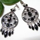 *FREE SHIPPING*E1724 Rhinestone Dangle Black Clip On Earrings 7cm cOOl!!
