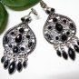 *FREE SHIPPING*E1724 Rhinestone Dangle Black Clip On Earrings 7cm cOOl!!