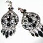 *FREE SHIPPING*E1724 Rhinestone Dangle Black Clip On Earrings 7cm cOOl!!