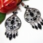 *FREE SHIPPING*E1724 Rhinestone Dangle Black Clip On Earrings 7cm cOOl!!