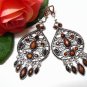 *FREE SHIPPING*E1723 Brown Rhinestone Dangle Clip On Earrings 7cm Charming!!