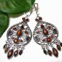 *FREE SHIPPING*E1723 Brown Rhinestone Dangle Clip On Earrings 7cm Charming!!