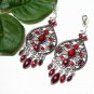 *FREE SHIPPING*E1722 Rhinestone Dangle Red Clip On Earrings 7cm Charming!!